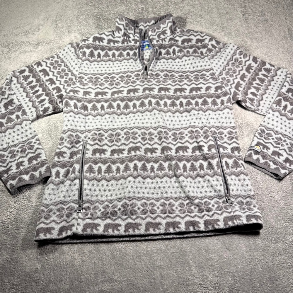 Chubbies Mens Grey Fair Isle Bear Fleece Quarter Zip‎ Pullover Sweater Medium